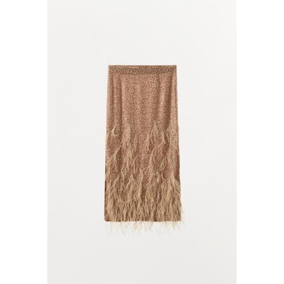 ZARA SEQUIN FEATHER SKIRT - Picture 9 of 10